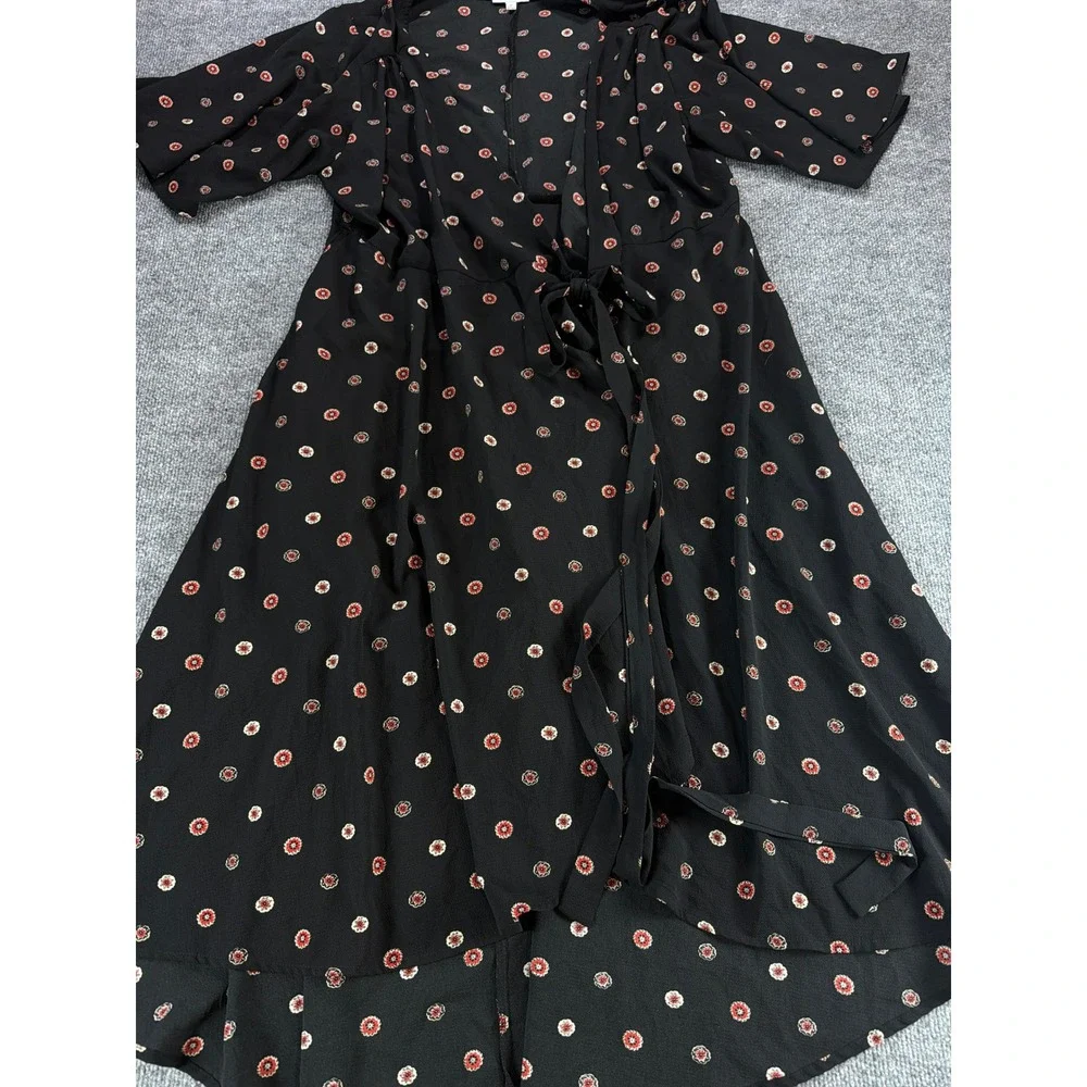 Studio B by Bobeau Black Floral Wrap Dress Womens 1X Short Sleeve V-Neck Hi Low